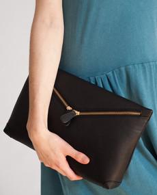 Valencia Leather Zip Clutch In Black via Beaumont Organic