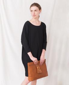 PORTO Leather Oversized Clutch In Tan via Beaumont Organic