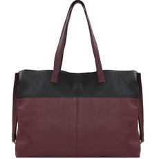 Burgundy Two Tone Horizontal Leather Tote via Sostter