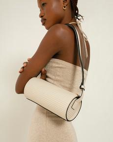 The I Pleated Cream Leather Shoulder Bag via Alohas
