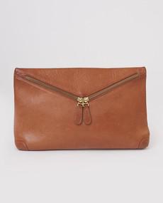 Valencia Leather Zip Clutch In Tan via Beaumont Organic