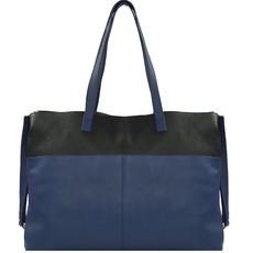 Blue Two Tone Horizontal Leather Tote via Sostter