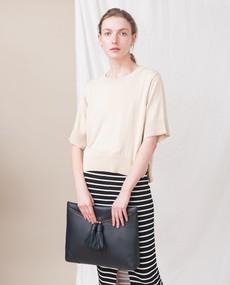 PORTO Leather Oversized Clutch In Navy via Beaumont Organic